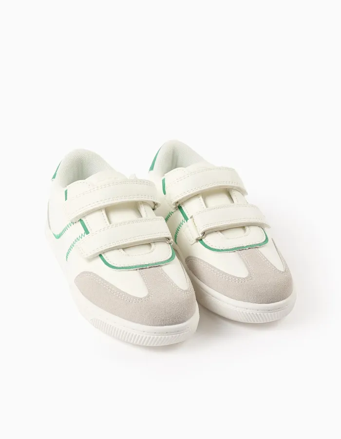 Retro Trainers with Touch Fasteners for Boys, white/green