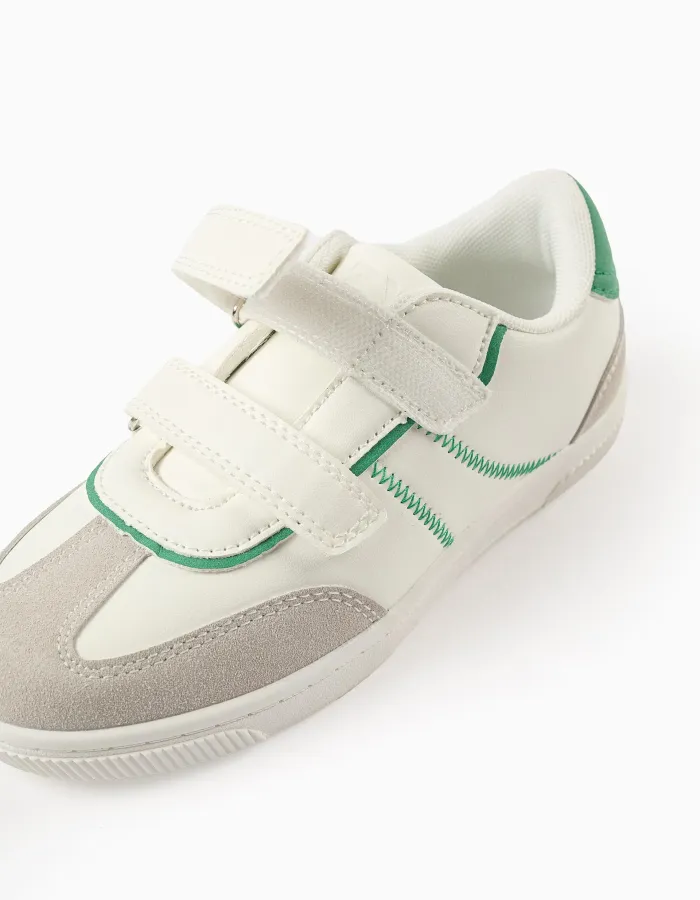 Retro Trainers with Touch Fasteners for Boys, white/green