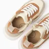 Dual-fabric trainers with laces for boys, beige/brown