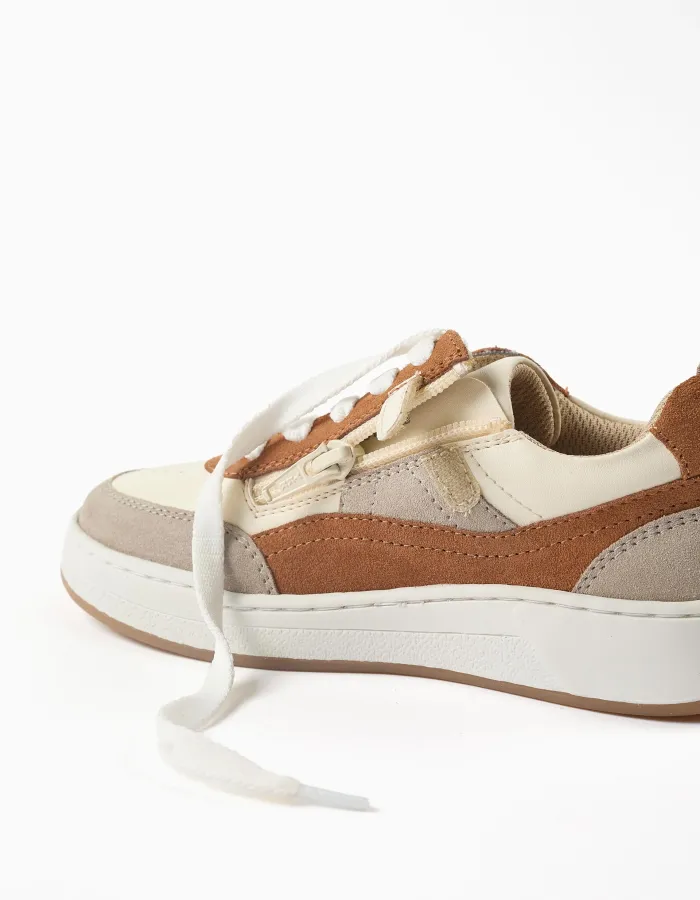 Dual-fabric trainers with laces for boys, beige/brown