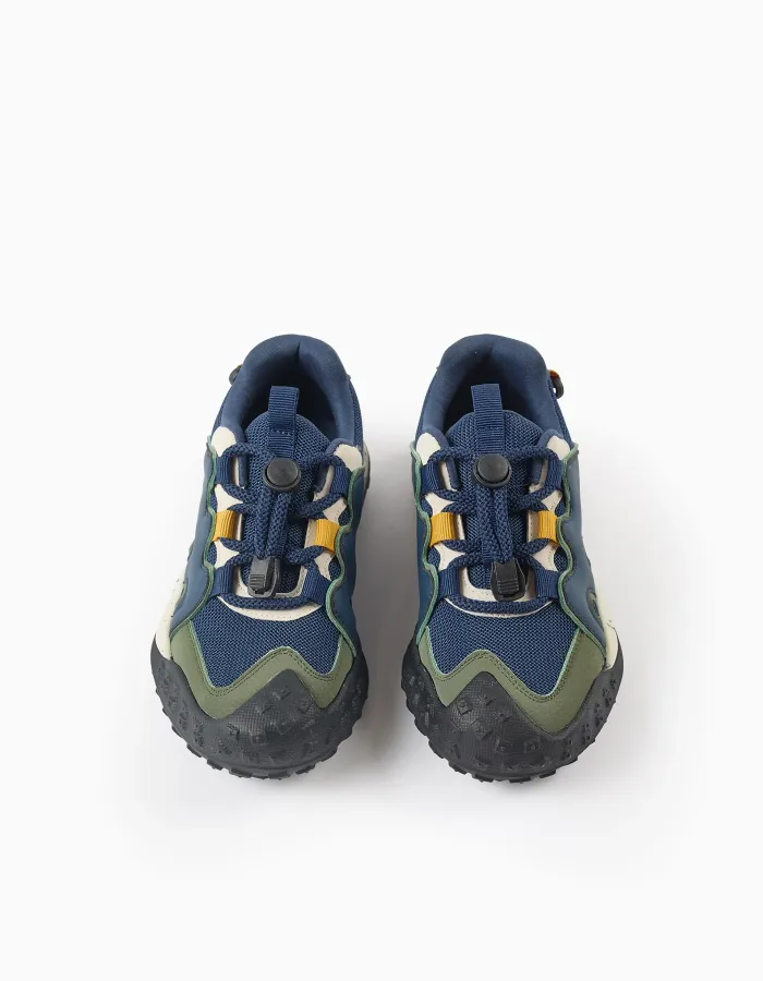 Trainers with adjustable laces Superlight Runner for boys, blue/white/green