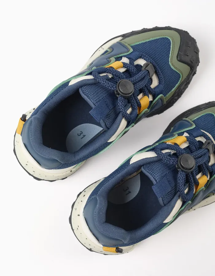 Trainers with adjustable laces Superlight Runner for boys, blue/white/green