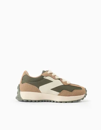 Combined trainers with laces Superlight Runner for boys, green/beige