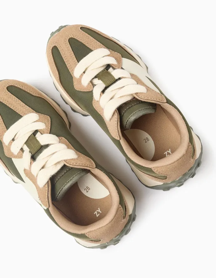 Combined trainers with laces Superlight Runner for boys, green/beige