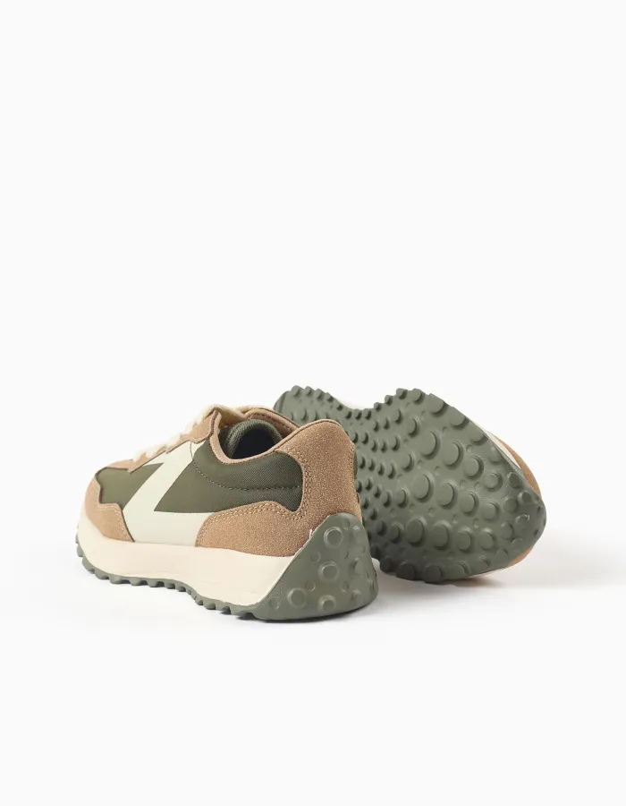 Combined trainers with laces Superlight Runner for boys, green/beige