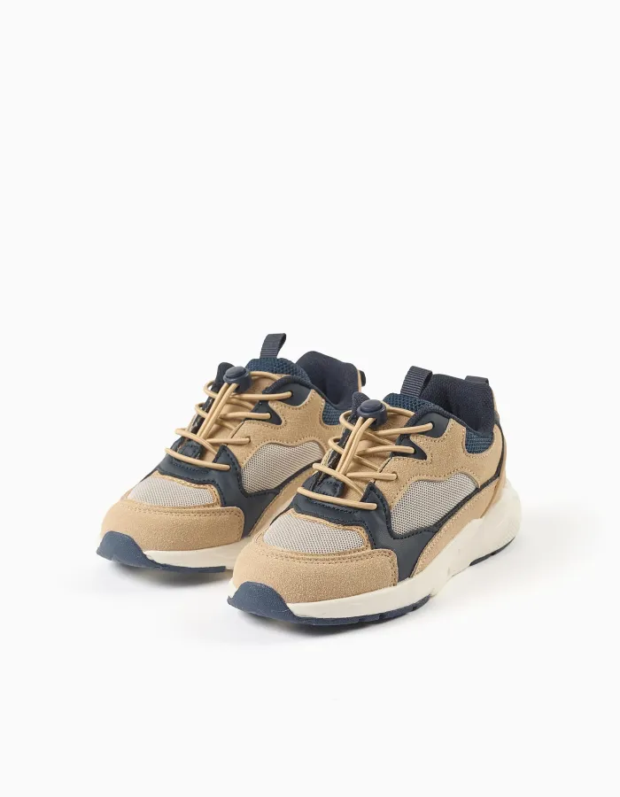 Trainers with adjustable laces Superlight Runner for boys, beige/blue