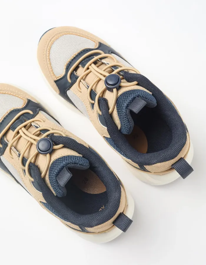 Trainers with adjustable laces Superlight Runner for boys, beige/blue