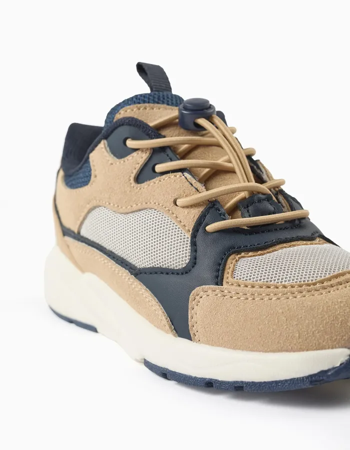 Trainers with adjustable laces Superlight Runner for boys, beige/blue