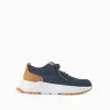 Flyknit trainers with laces for boys, dark blue/camel
