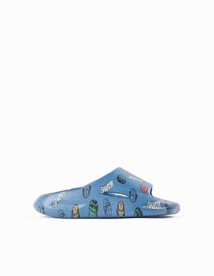 Slides with Marvel motif and non-slip sole for boys, blue