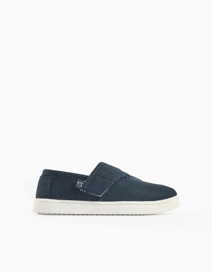 Linen espadrilles with touch-fastener for boys, dark blue