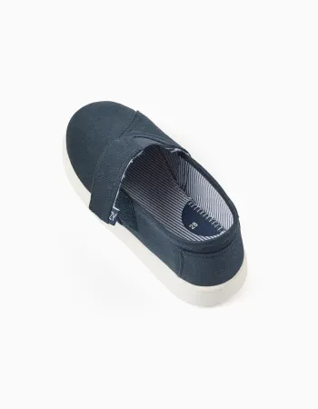 Linen espadrilles with touch-fastener for boys, dark blue