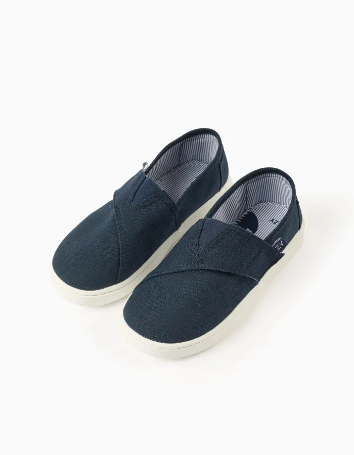 Linen espadrilles with touch-fastener for boys, dark blue