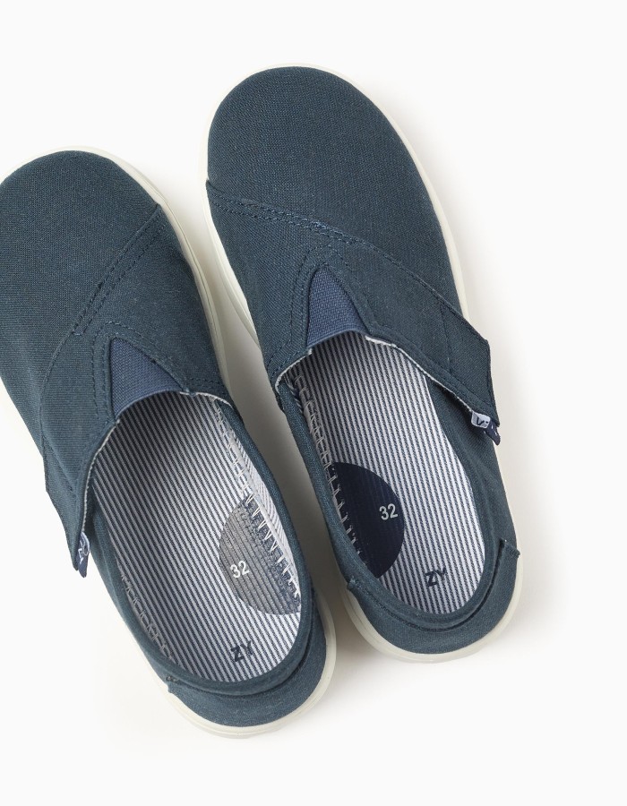 Linen espadrilles with touch-fastener for boys, dark blue