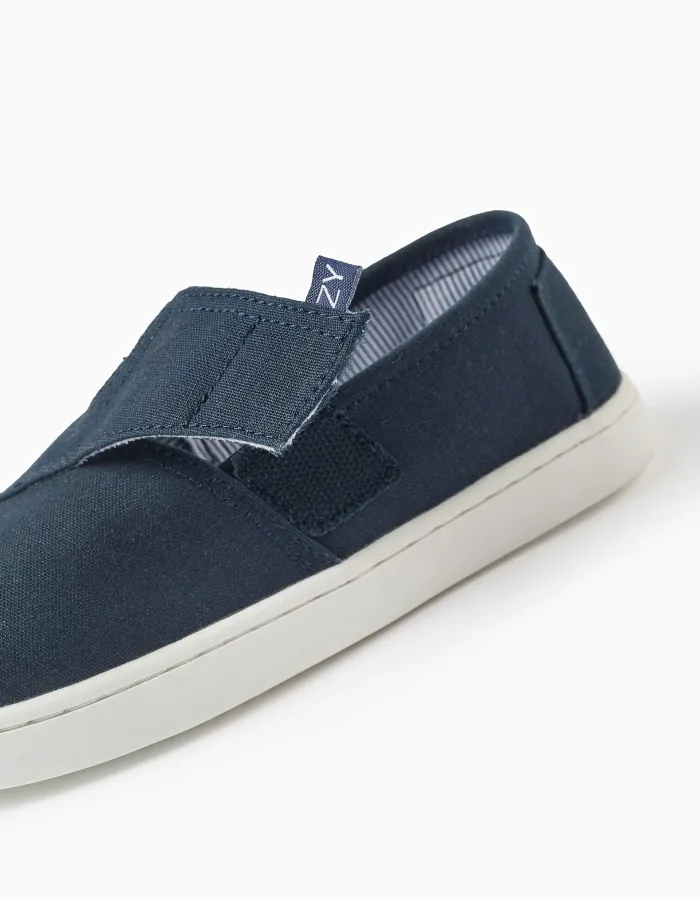 Linen espadrilles with touch-fastener for boys, dark blue