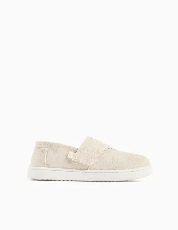 Linen espadrilles with touch-fastener for children, light beige