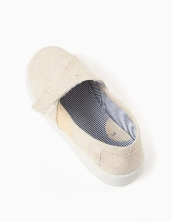 Linen espadrilles with touch-fastener for children, light beige