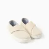 Linen espadrilles with touch-fastener for children, light beige