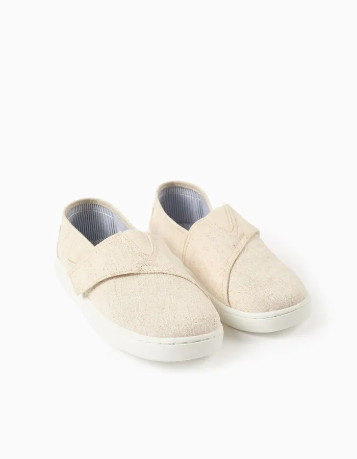 Linen espadrilles with touch-fastener for children, light beige