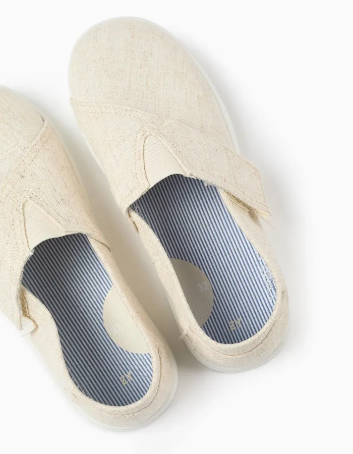 Linen espadrilles with touch-fastener for children, light beige