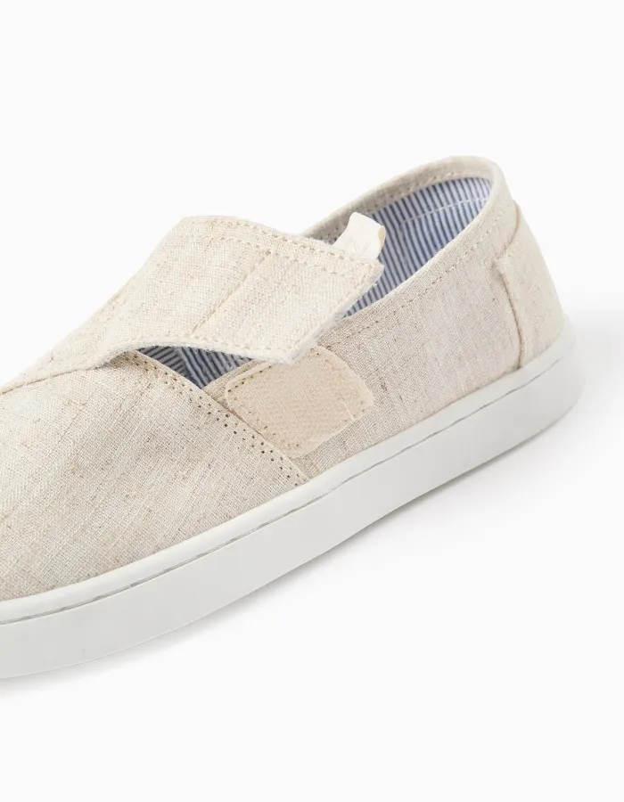 Linen espadrilles with touch-fastener for children, light beige