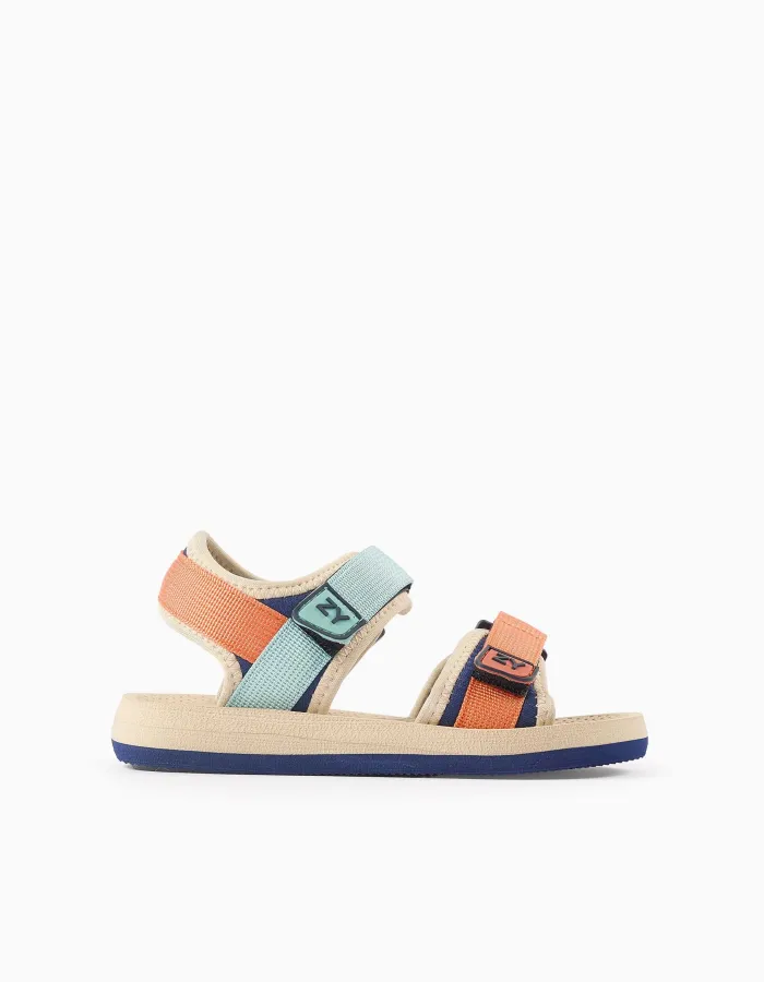 Sandals with touch-fastening straps for boys, orange/blue
