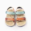 Sandals with touch-fastening straps for boys, orange/blue