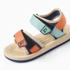 Sandals with touch-fastening straps for boys, orange/blue