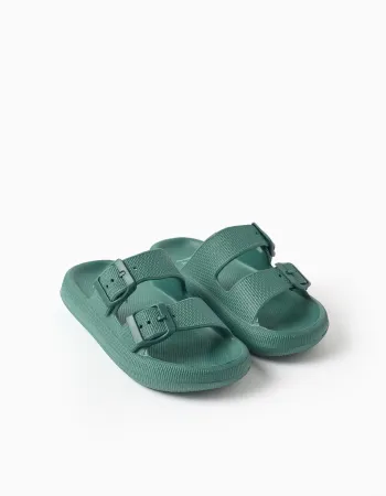 Rubber footbed sandals with double buckle for boys, dark green