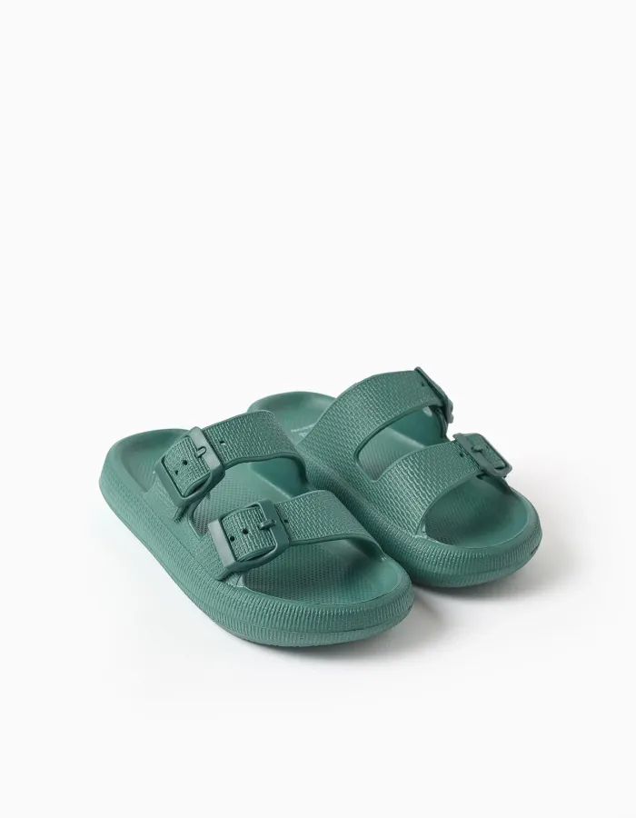 Rubber footbed sandals with double buckle for boys, dark green
