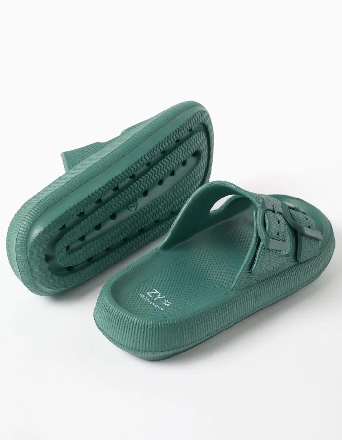 Rubber footbed sandals with double buckle for boys, dark green