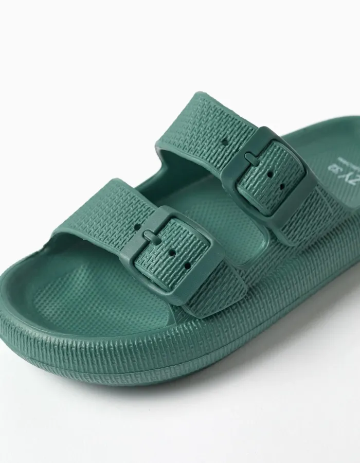 Rubber footbed sandals with double buckle for boys, dark green