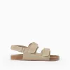 Suede footbed sandals with cork insole for boys, beige
