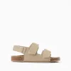 Suede footbed sandals with cork insole for boys, beige