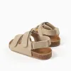 Suede footbed sandals with cork insole for boys, beige
