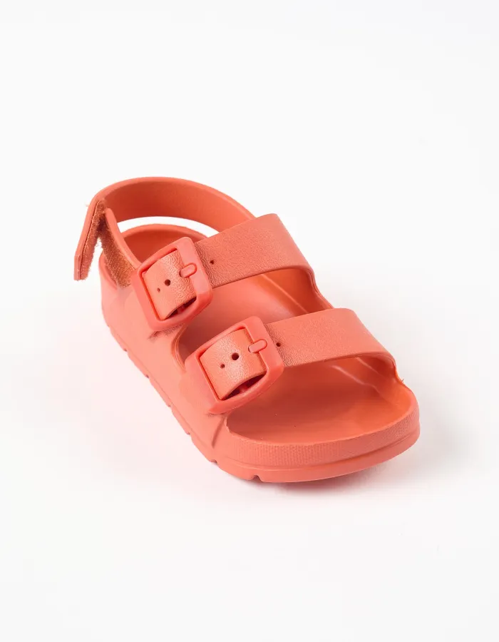 Rubber buckle footbed sandals for babies, orange