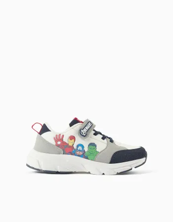Combined trainers with the Avengers for boys, white/grey/blue