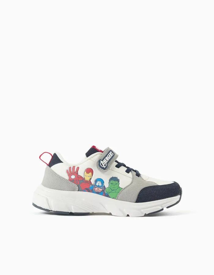 Combined trainers with the Avengers for boys, white/grey/blue