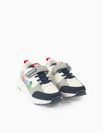 Combined trainers with the Avengers for boys, white/grey/blue