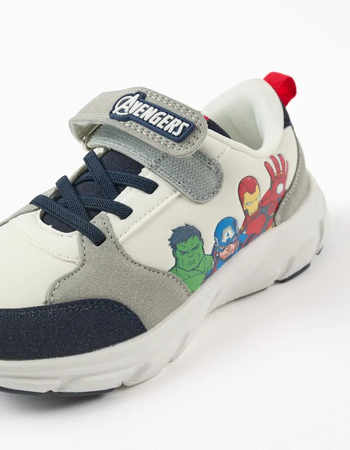 Combined trainers with the Avengers for boys, white/grey/blue