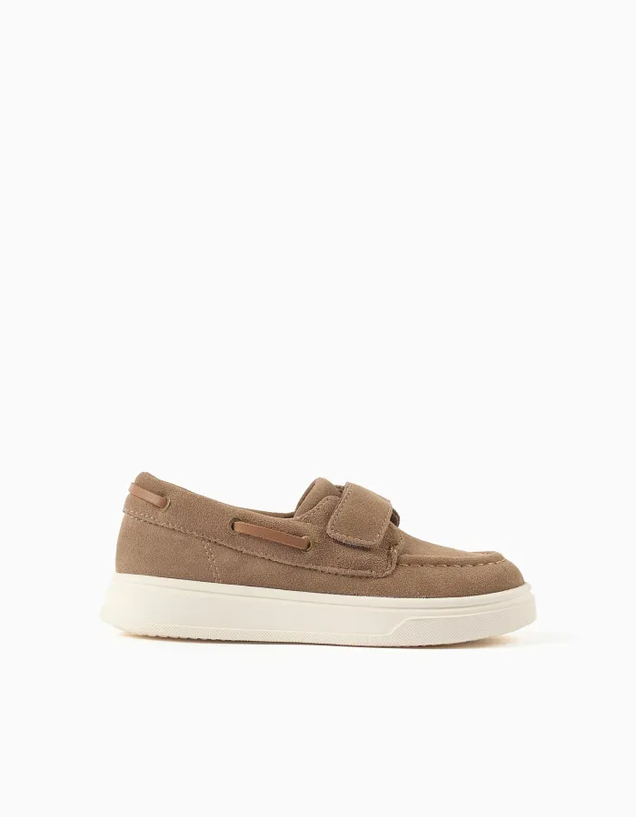 Boat shoes in suede with touch-fastener B&S for boys, brown