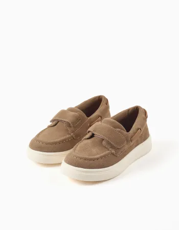 Boat shoes in suede with touch-fastener B&S for boys, brown