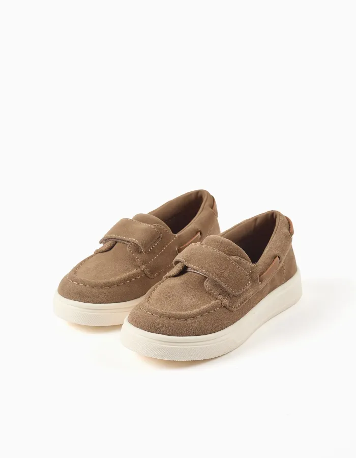 Boat shoes in suede with touch-fastener B&S for boys, brown