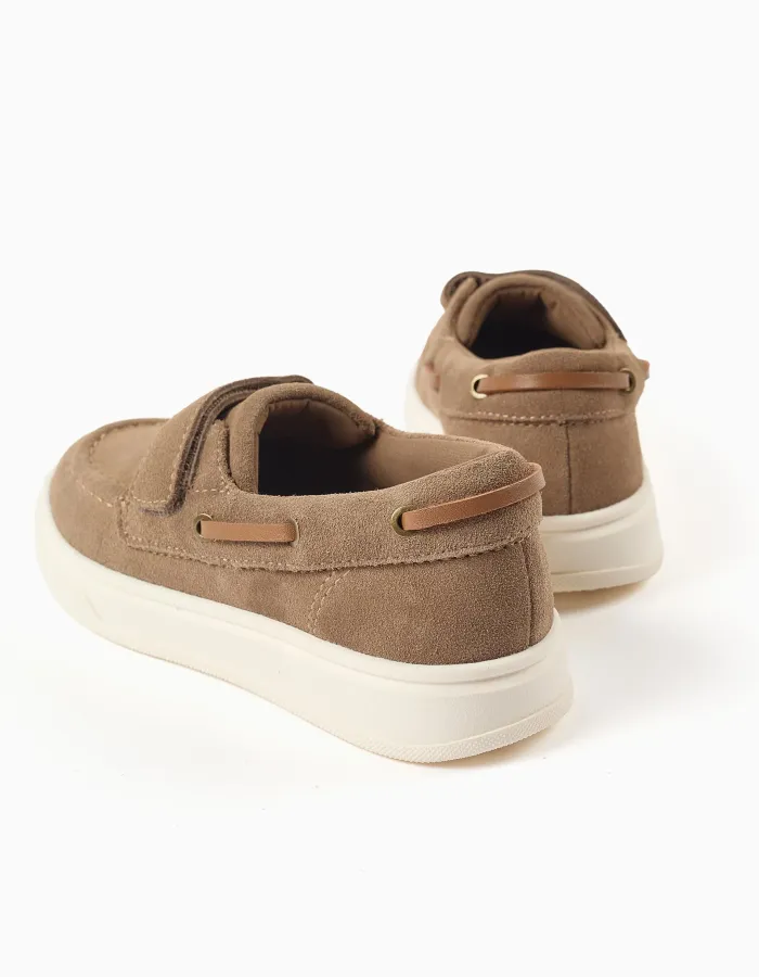 Boat shoes in suede with touch-fastener B&S for boys, brown