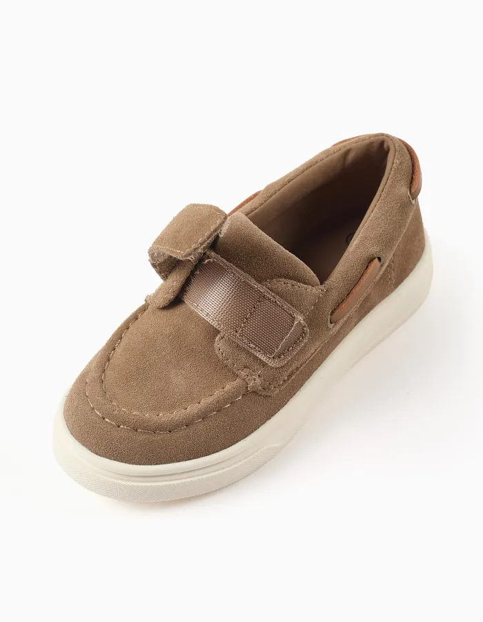 Boat shoes in suede with touch-fastener B&S for boys, brown