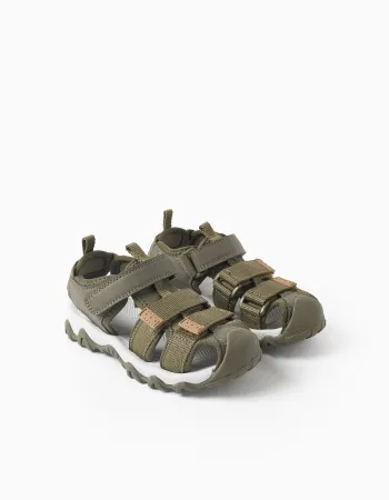 Superlight fisherman sandals with non-slip sole for boys, dark green