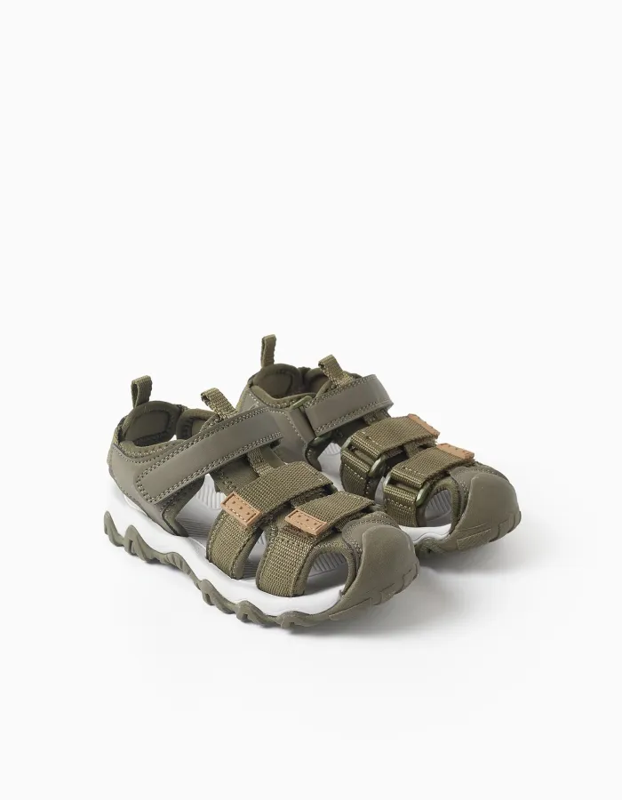 Superlight fisherman sandals with non-slip sole for boys, dark green