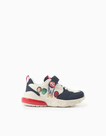 Light-up trainers with Avengers print for boys, white/red/blue