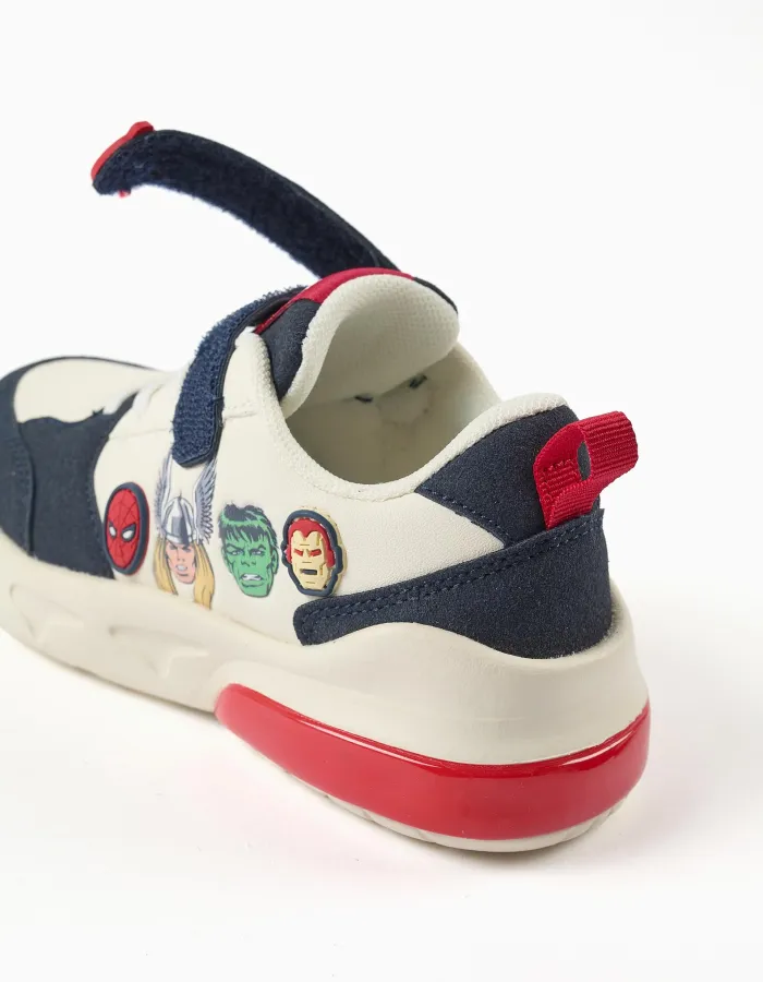 Light-up trainers with Avengers print for boys, white/red/blue