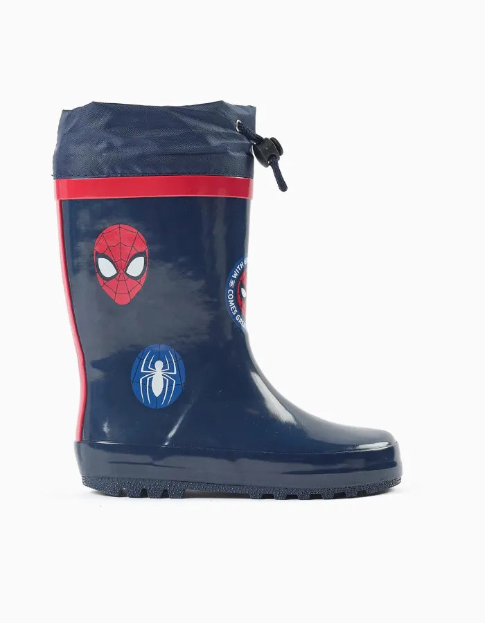 Rubber wellies with Spider-Man prints for boys, navy blue
